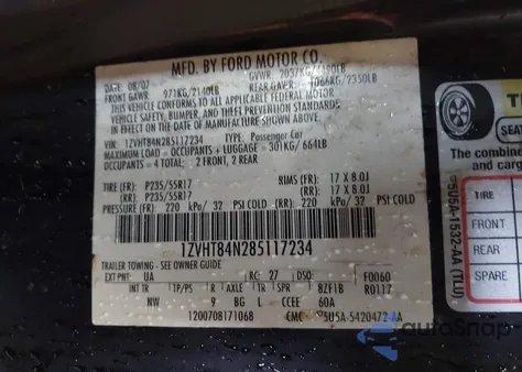 2008 Ford Mustang from USA, damaged, VIN 1ZVHT84N285117234